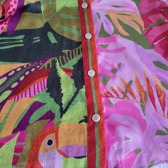 Rachel Zoe Tropical Birds & Leaves Print Satin Beach Vacation Top Size XS - Picture 13 of 16